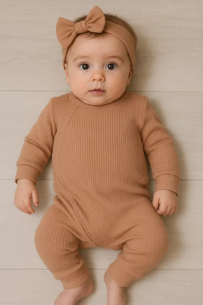 Camel ribbed knit on baby.webp