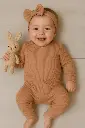 Ribbed romper in caramel