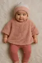 Pink fur poncho with fur beanie