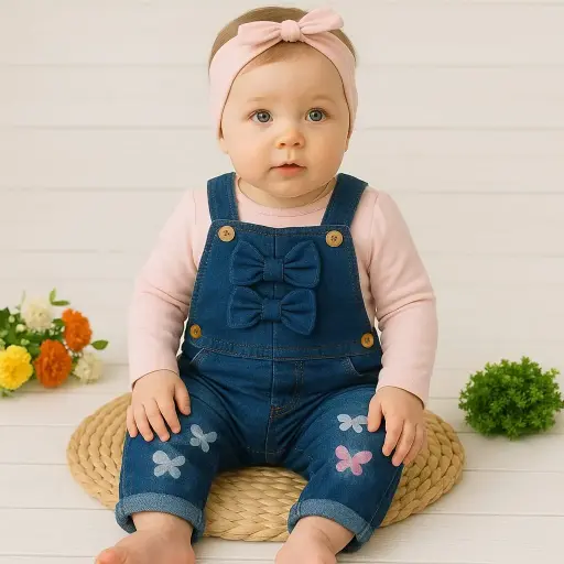 [11136] Bow Denim Dungarees