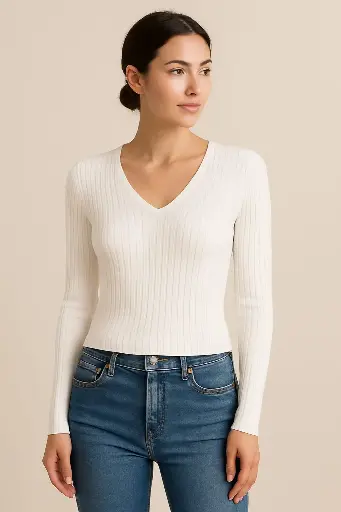 Ribbed V-neck Jersey