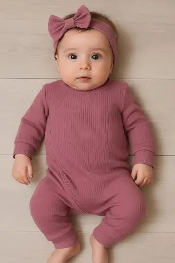 Ribbed romper in mauve