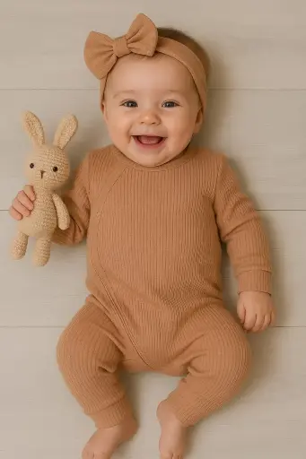 Ribbed romper in caramel