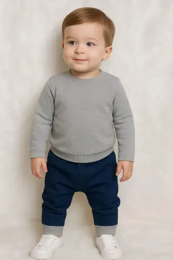 Denim Harem Pants with grey trim